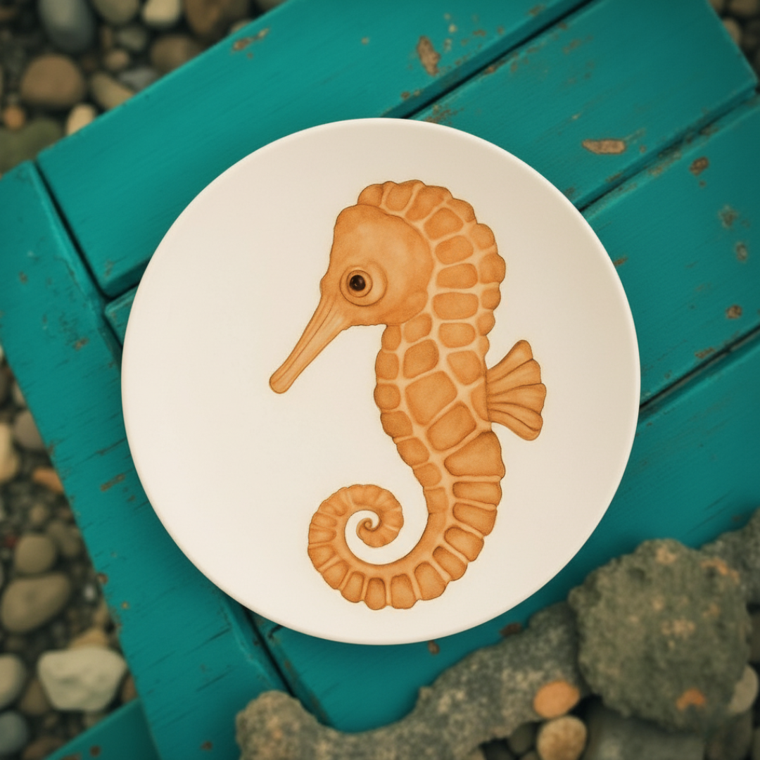 Delicia Porcelain Golden Seahorse Design Plate Plate Digital Printing