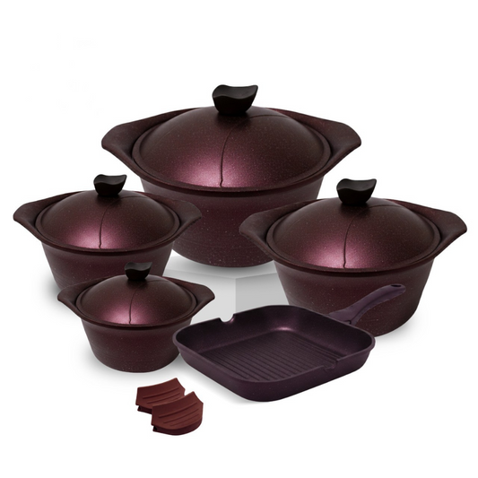 AAone 11pcs Granite Cookware Set, 4 Pots 18-20-24-28 +  Grill  28 cm + 2 Masek