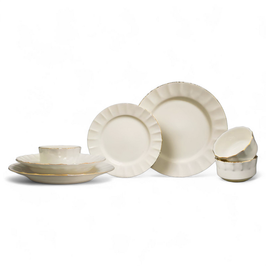 Delicia Porcelain 24 Piece Gold Line Ivory Dinner Set Queen