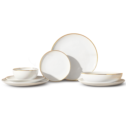 Delicia Porcelain 24 Piece Gold Line ivory Porcelain Dinner Set cope