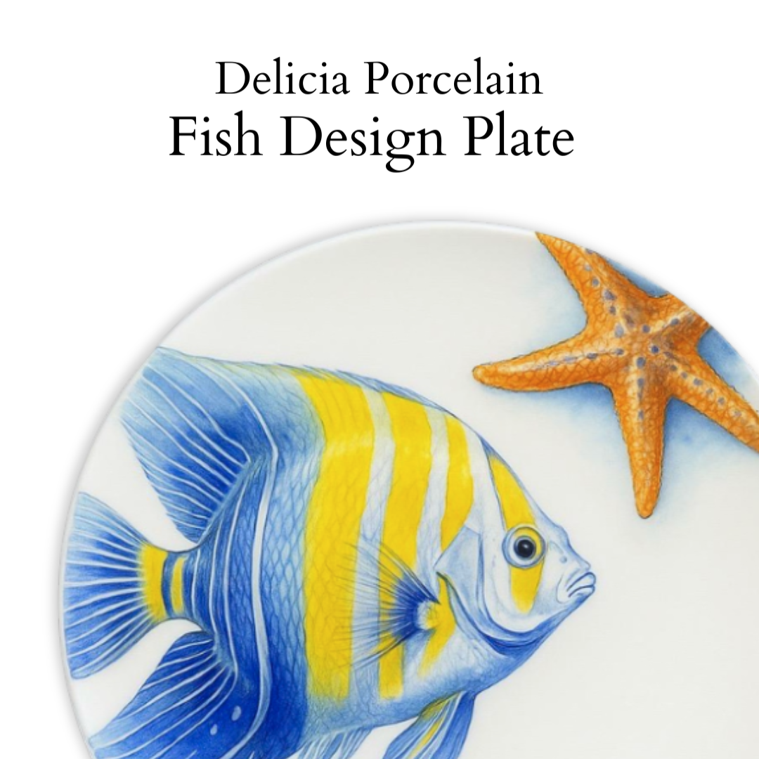 Delicia Porcelain Fish Design Plate Plate Digital Printing