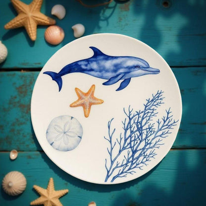 Delicia Porcelain Dolphin Design Plate Plate 27CM Digital Printing
