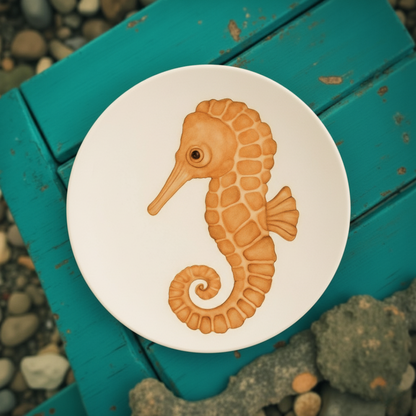 Delicia Porcelain Golden Seahorse Design Plate Plate Digital Printing