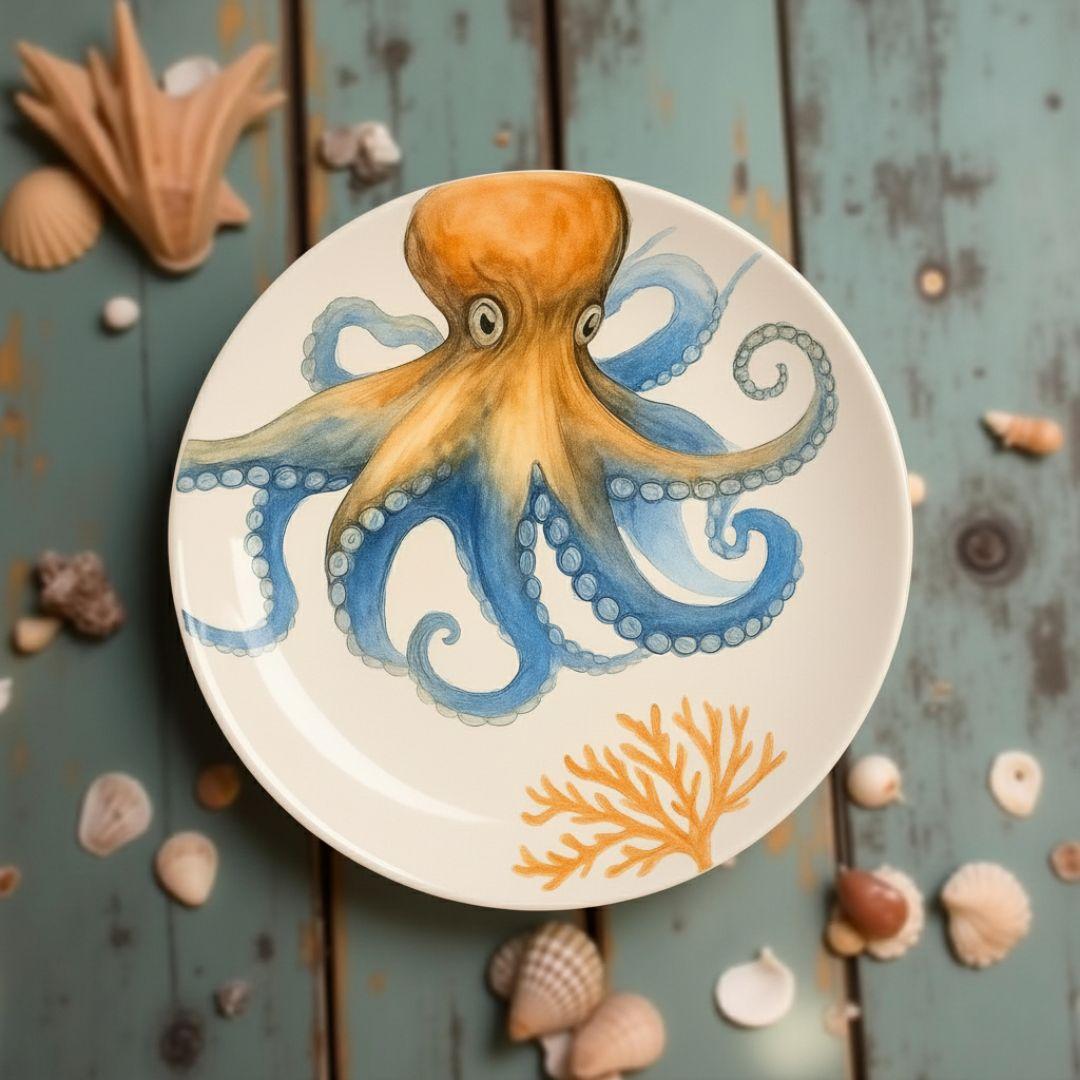 Delicia Porcelain Octopus Design Plate Plate Digital Printing