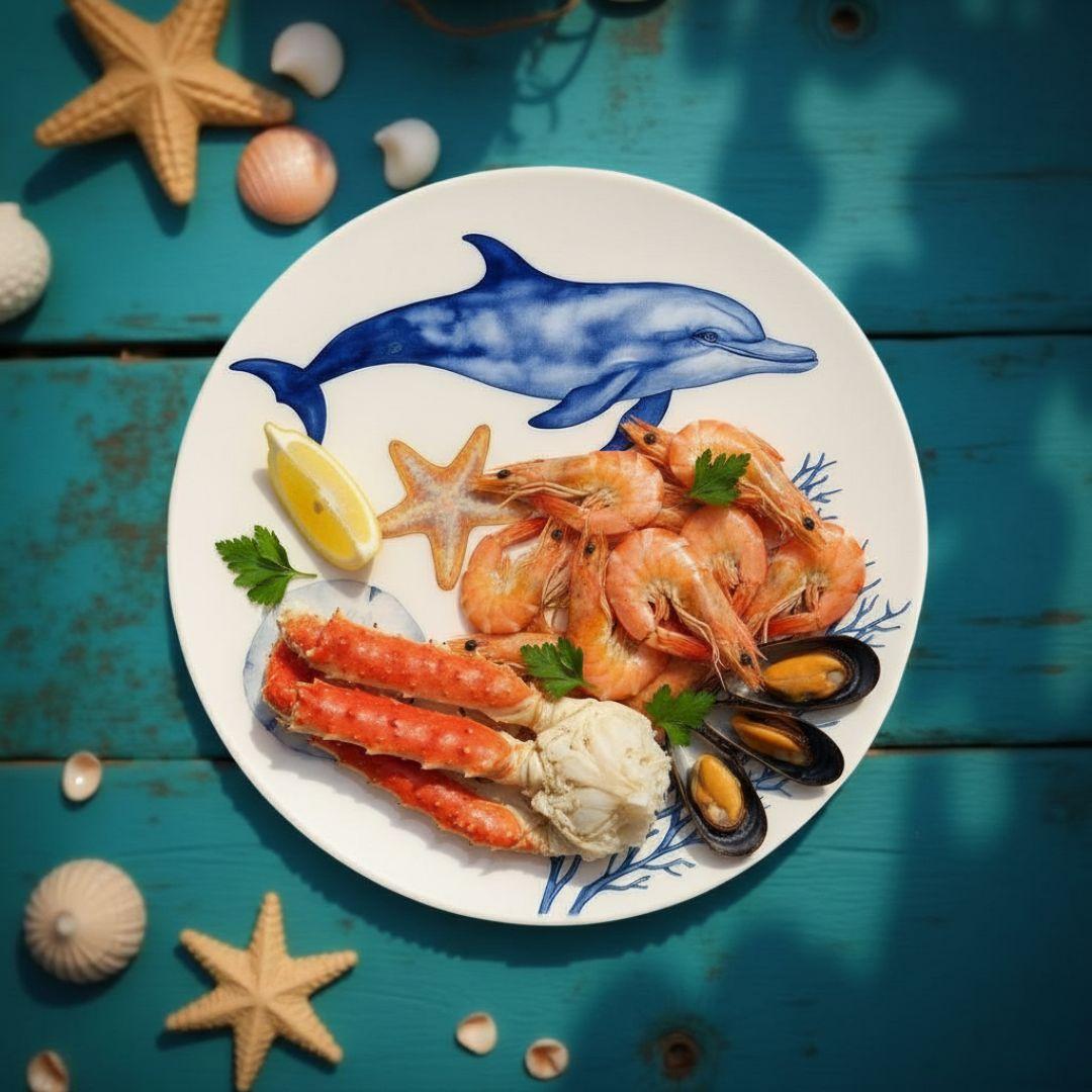 Delicia Porcelain Dolphin Design Plate Plate 27CM Digital Printing