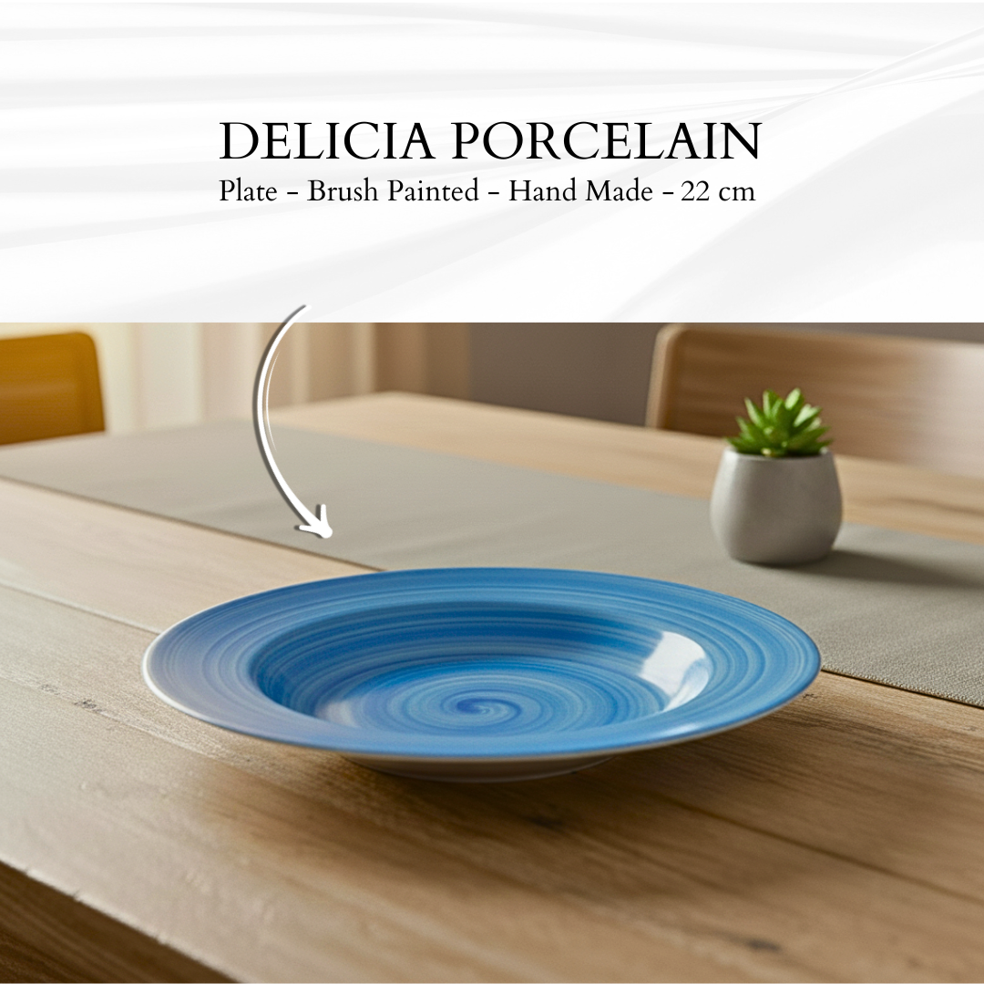 Delicia Porcelain Deep Plate hand Made Brushed 22cm