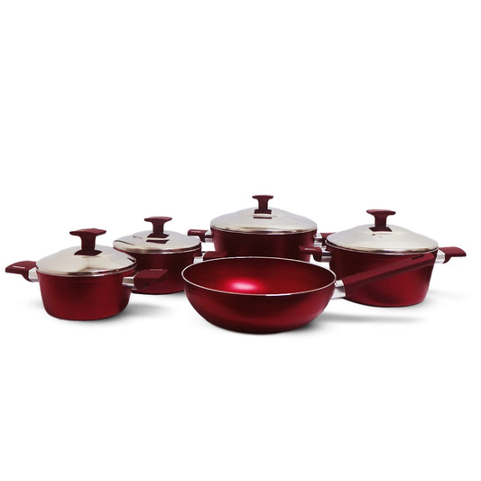 AAone Set of 9 Stock Pot 18,20,24,28 + Wok 28Cm Titanium (Cover Stainless Steel)
