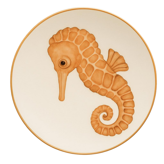 Delicia Porcelain Golden Seahorse Design Plate Plate Digital Printing