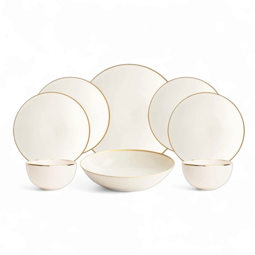 Delicia Porcelain 24 Piece Gold Line ivory Dinner Set cope