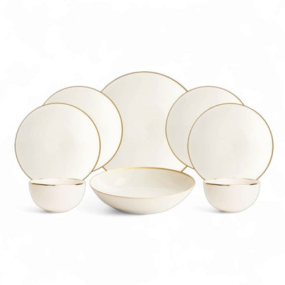 Delicia Porcelain 24 Piece Gold Line ivory Dinner Set cope