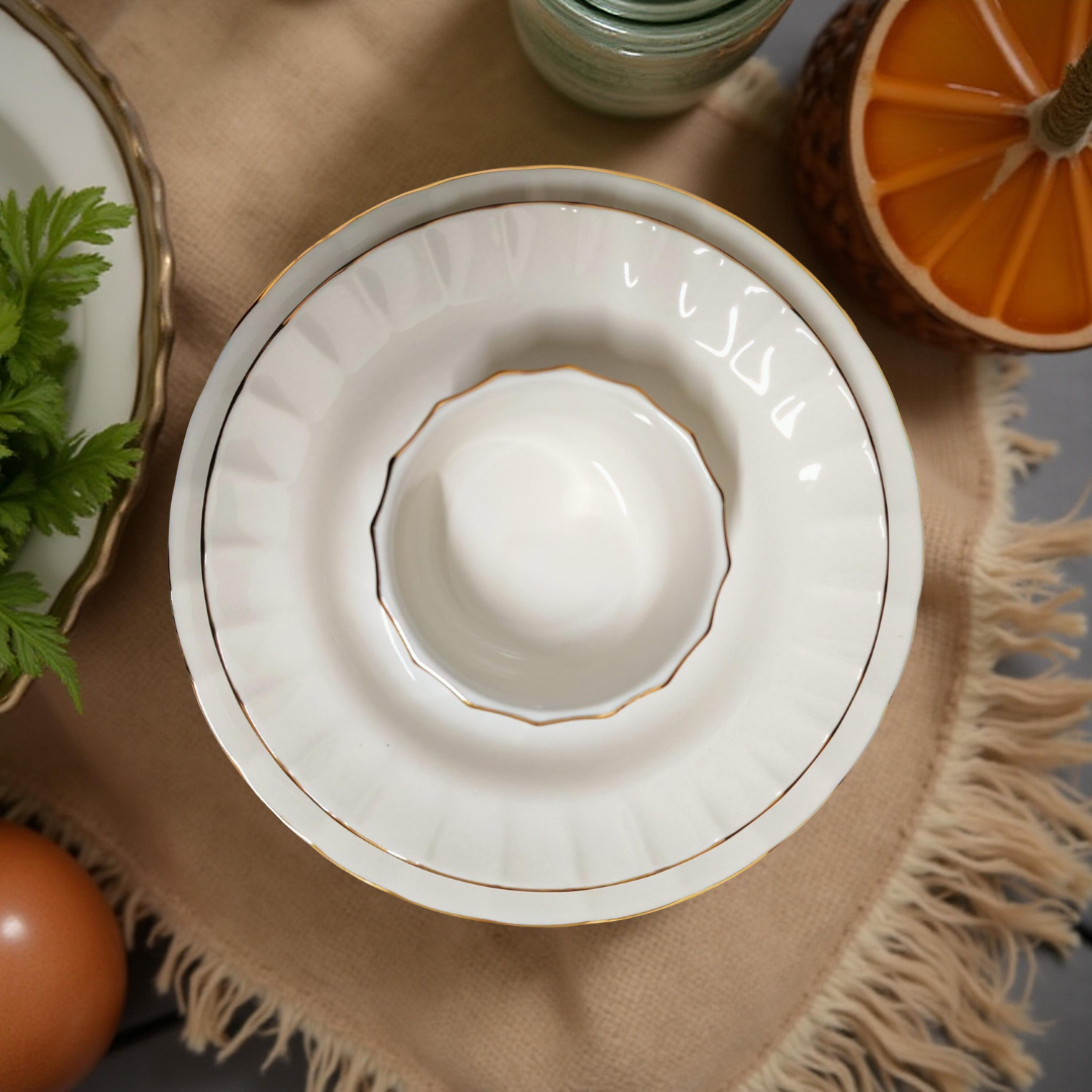 Delicia Porcelain 24 Piece Gold Line Ivory Dinner Set Queen