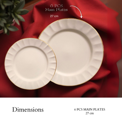 Delicia Porcelain 24 Piece Gold Line Ivory Dinner Set Queen
