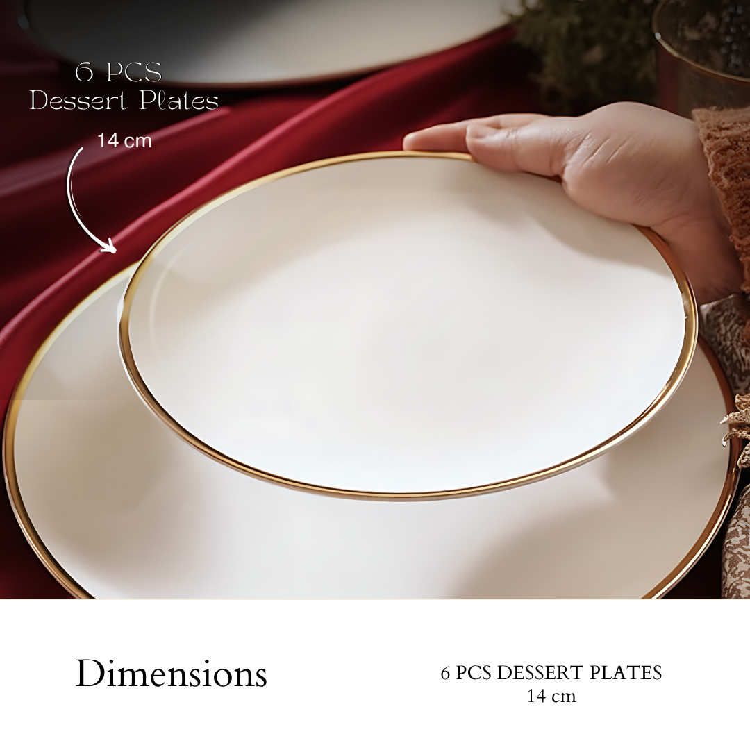 Delicia Porcelain 24 Piece Gold Line ivory Porcelain Dinner Set cope