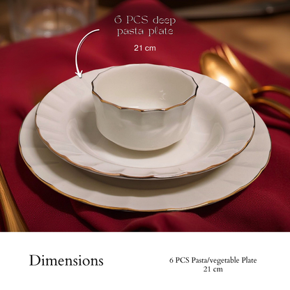 Delicia Porcelain 24 Piece Gold Line Ivory Dinner Set Queen