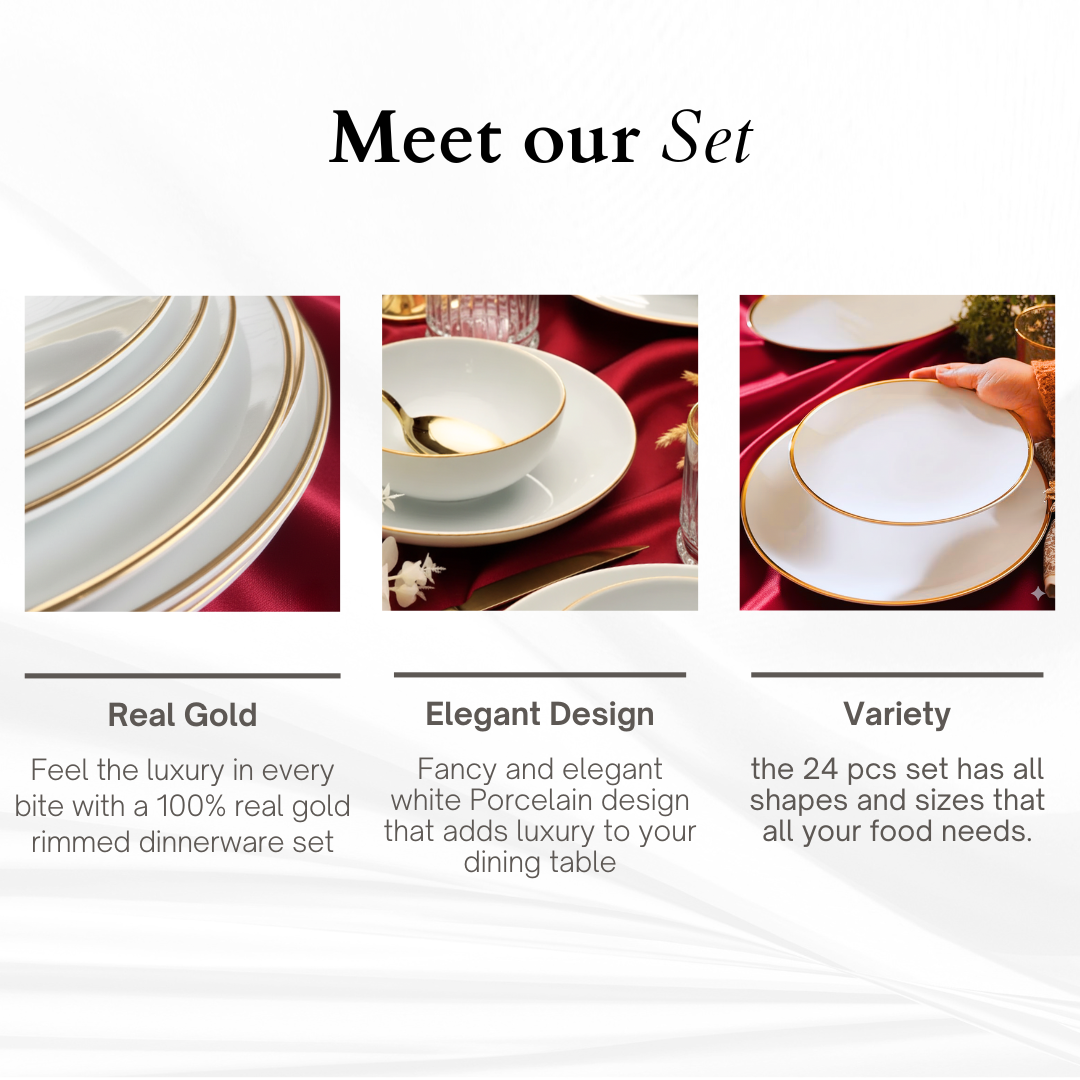 Delicia porcelain Aureline dinnerware set of gold lined 24 PCS