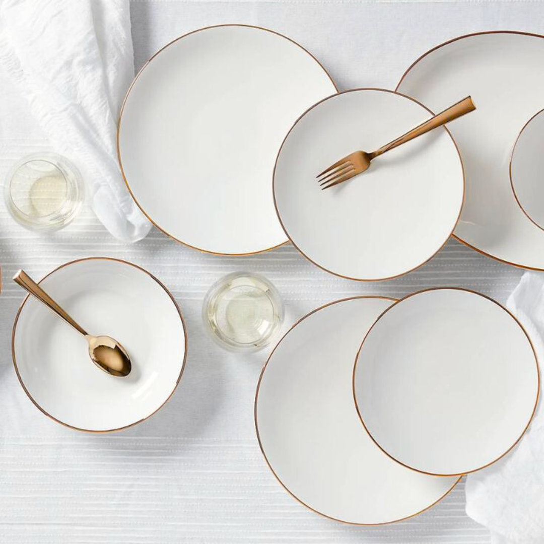 Delicia porcelain Aureline dinnerware set of gold lined 24 PCS