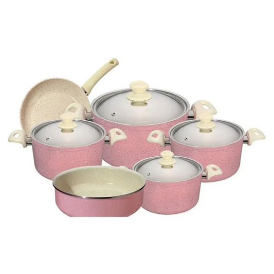 AAone Classic 3mm10 Pcs Granite Set Italian Model Stock Pot 20,24,28 + Frypan 26 Cm+ Glove ARE