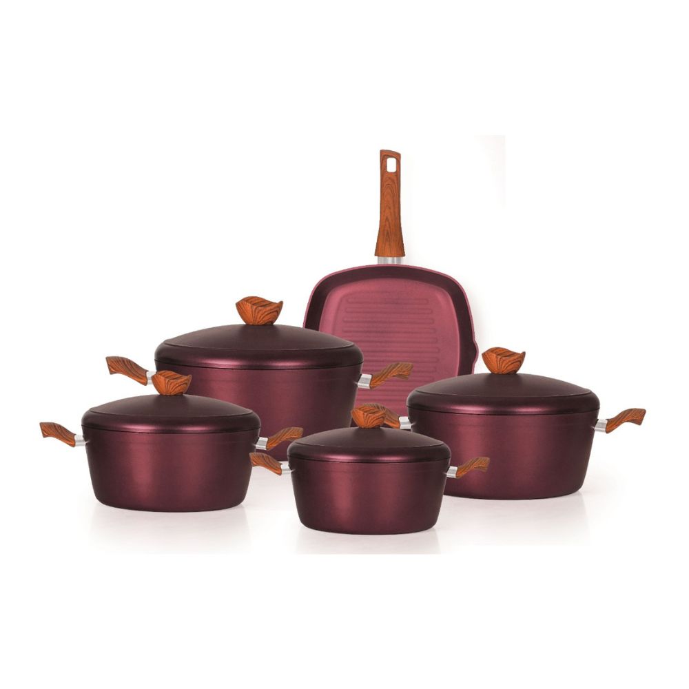 AAone Family Set Titanum Die Cast 4 Pots With Aluminum Lid (18-20-24- 28)+Grill Pan 28