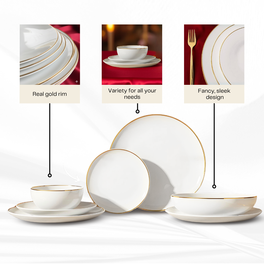 Delicia porcelain Aureline dinnerware set of gold lined 24 PCS