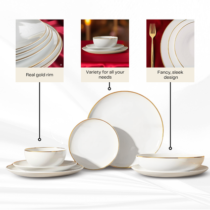 Delicia porcelain Aureline dinnerware set of gold lined 24 PCS